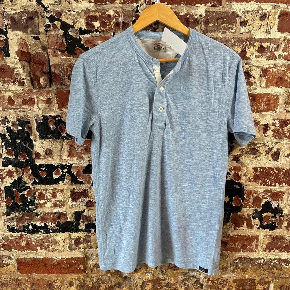 Faherty Brand Mens XS Blue Heathered Slub Knit Short Sleeve Henley Shirt